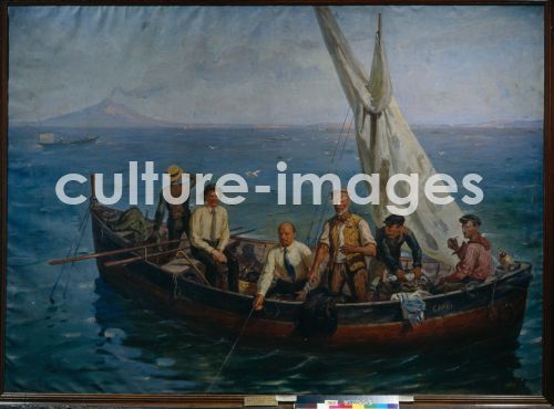 Jefim Michajlowitsch Tschepzow, Lenin und Schriftsteller Maxim Gorki mit Fischer auf der Insel Capri