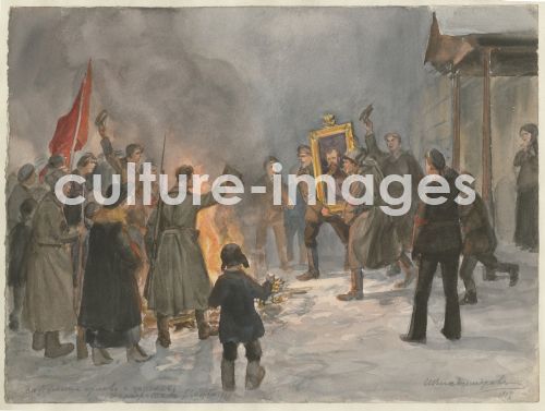 Wladimirow, Iwan Alexejewitsch, Soldaten verbrennen Gemälde (Aus der Aquarellserie Russische Revolution)
