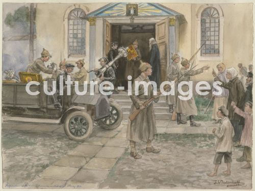 Wladimirow, Iwan Alexejewitsch, Die Beschlagnahme der Kirchenschätze durch Rotarmisten in Petrograd am 5. Mai 1922 (Aus der Aquarellserie Russische Revolution)