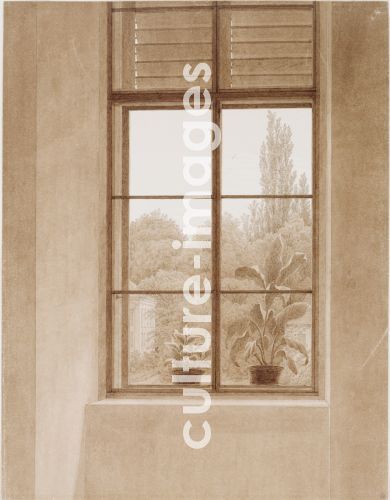 Caspar David Friedrich, Fensterausblick auf einen Park Caspar David Friedrich, Fensterausblick auf einen Park