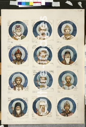 Viktor Michailowitsch Wasnezow, Medaillons mit russischen Heiligenbildern (Entwurf für die Fresken in der Wladimirkathedrale in Kiew)