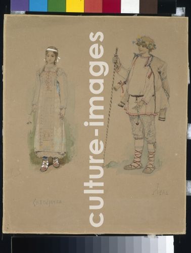 Viktor Michailowitsch Wasnezow, Schneeflöckchen und Lel. Kostümentwurf zur Oper Schneeflöckchen von N. Rimski-Korsakow Viktor Michailowitsch Wasnezow, Schneeflöckchen und Lel. Kostümentwurf zur Oper Schneeflöckchen von N. Rimski-Korsakow