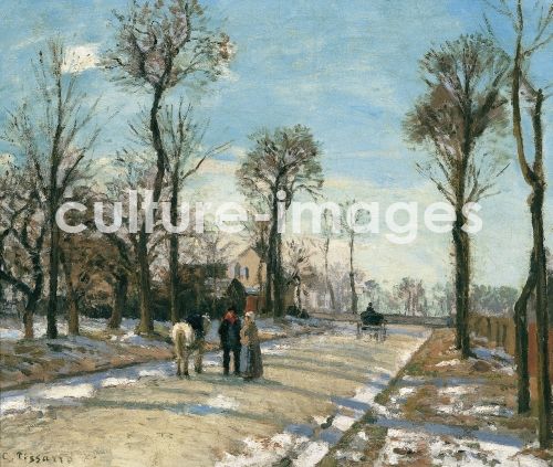 Camille Pissarro, Route de Versailles, Louveciennes, Wintersonne und Schnee Camille Pissarro, Route de Versailles, Louveciennes, Wintersonne und Schnee