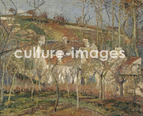 Camille Pissarro, Rote Dächer, Dorfausschnitt, winterliche Stimmung