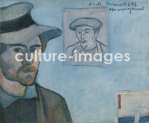 Émile Bernard, Selbstbildnis mit Porträt von Gauguin. Émile Bernard, Selbstbildnis mit Porträt von Gauguin.