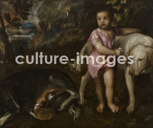 Tizian, Kleiner Junge mit Hunden