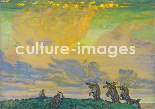 Nicholas Roerich, Die große Opferung. Bühnenbildentwurf zum Ballett Das Frühlingsopfer (Le Sacre du Printemps) von I. Strawinski