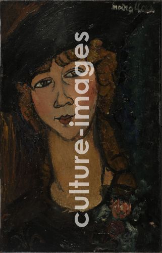 Amedeo Modigliani, Kopf einer Frau mit Hut. (Lolotte)