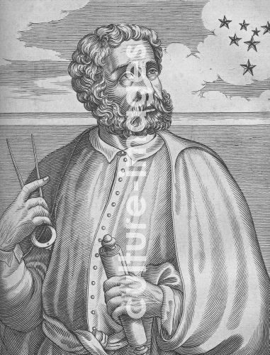 Nicolas de Larmessin, Porträt von Ferdinand Magellan. (Aus Academie des sciences et des arts von Isaac Bullart)
