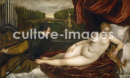 Tizian, Venus mit Orgelspieler und Hund