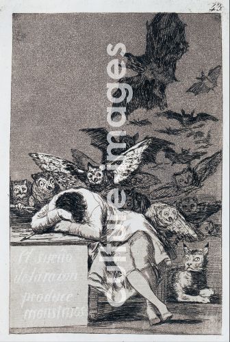 Francisco de Goya, Der Schlaf der Vernunft gebiert Ungeheuer. (Capricho Nr. 43)