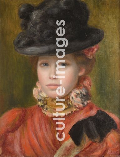 Pierre Auguste Renoir, Mädchen im schwarzen Hut mit roten Blumen