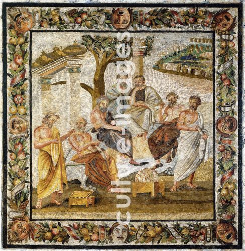Platonische Akademie. Mosaik von Pompeji