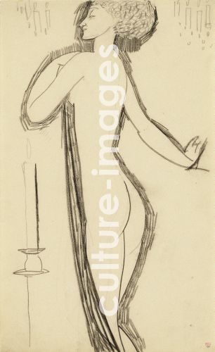 Amedeo Modigliani, Stehender weiblicher Akt in Profil mit brennende Kerze