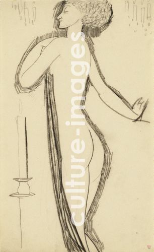 Amedeo Modigliani, Stehender weiblicher Akt in Profil mit brennende Kerze Amedeo Modigliani, Stehender weiblicher Akt in Profil mit brennende Kerze