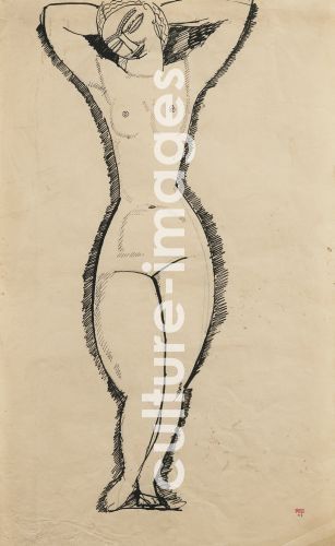 Amedeo Modigliani, Stehende Nackte mit erhobenen Armen Amedeo Modigliani, Stehende Nackte mit erhobenen Armen
