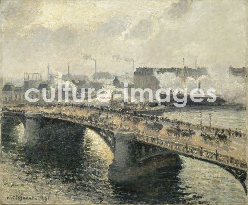 Camille Pissarro, Pont Boïeldieu in Rouen, Sonnenuntergang, nebliges Wetter