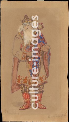 Viktor Michailowitsch Wasnezow, Zar Barendej. Kostümentwurf zum Theaterstück Schneeflöckchen von Alexander Ostrowski Viktor Michailowitsch Wasnezow, Zar Barendej. Kostümentwurf zum Theaterstück Schneeflöckchen von Alexander Ostrowski