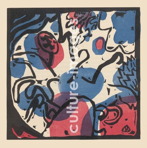 Wassily Wassiljewitsch Kandinsky, Drei Reiter in rot, blau und schwarz. Aus "Klänge" Wassily Wassiljewitsch Kandinsky, Drei Reiter in rot, blau und schwarz. Aus "Klänge"