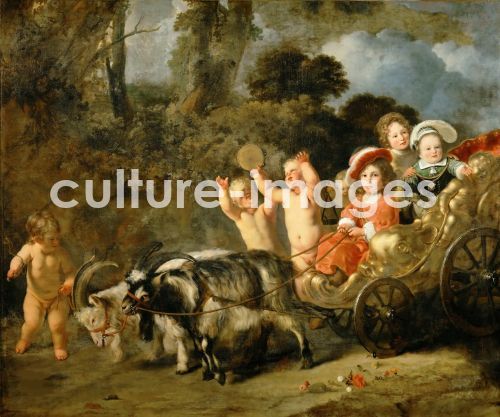 Ferdinand Bol, Bol, Ferdinand (1616-1680), Kinder aus vornehmer Familie in einem von Ziegen gezogenen Wagen, Öl auf Leinwand, Barock, 1654, Holland, Musée du Louvre, Paris, .