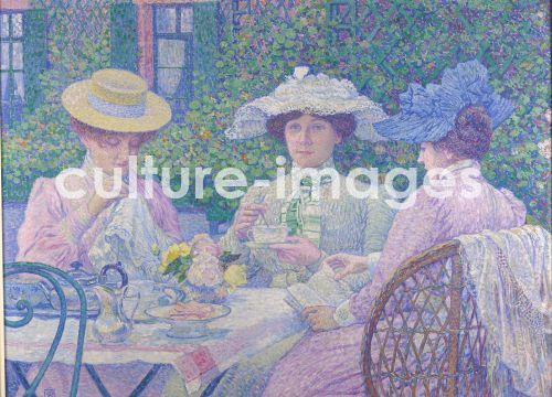 Théo van Rysselberghe, Rysselberghe, Théo van (1862-1926), Tee im Garten, Öl auf Leinwand, Postimpressionismus, Belgien, Musée d