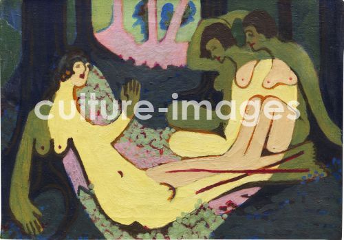 Ernst Ludwig Kirchner, Kirchner, Ernst Ludwig (1880-1938), Akte im Wald, kleine Fassung, Öl auf Leinwand, Expressionismus, 1933-1934, Deutschland, Privatsammlung, .