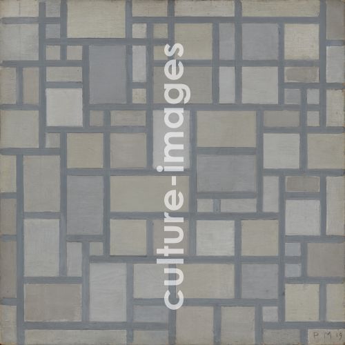 Piet Mondrian, Komposition in hellen Farben mit grauen Linien (Rasterkomposition 7)
