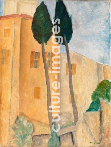 Amedeo Modigliani, Zypressen und Häuser in Cagnes