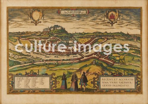 Georg Braun, "Gesamtansicht der Stadt Salzburg. Aus ""Civitates Orbis Terrarum""" Georg Braun, "Gesamtansicht der Stadt Salzburg. Aus ""Civitates Orbis Terrarum"""