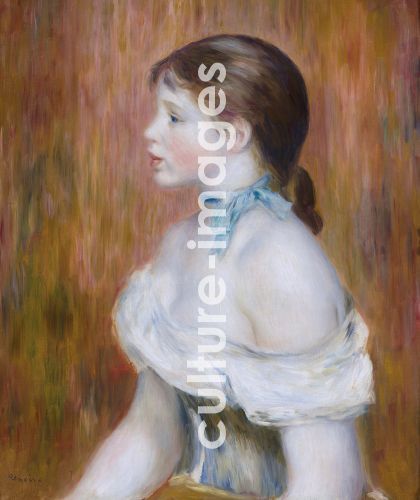 Pierre Auguste Renoir, Renoir, Pierre Auguste (1841-1919), Jeune fille au ruban bleu (Mädchen mit blauem Band), Öl auf Leinwand, Impressionismus, 1888, Frankreich, Musée des Beaux-Arts, Lyon.