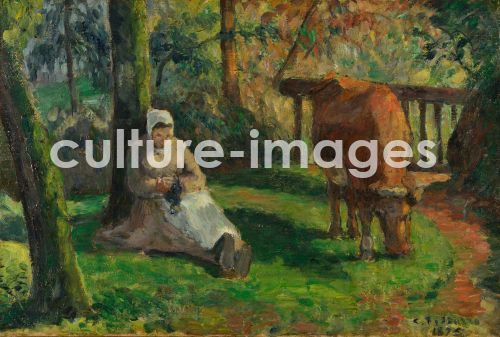Camille Pissarro, Pissarro, Camille (1830-1903), Bäuerin und Kuh, Montfoucault, Öl auf Leinwand, Impressionismus, 1875, Frankreich, Museum of Fine Arts, Gifu.