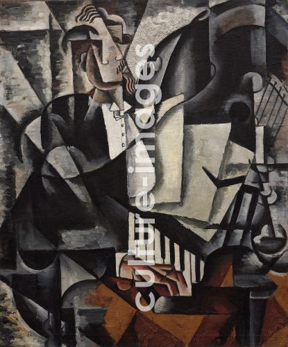 Ljubow Popowa, Popowa, Ljubow Sergejewna (1889-1924), Der Pianist, Öl auf Leinwand, Russische Avantgarde, 1915, Russland, National Gallery of Canada.