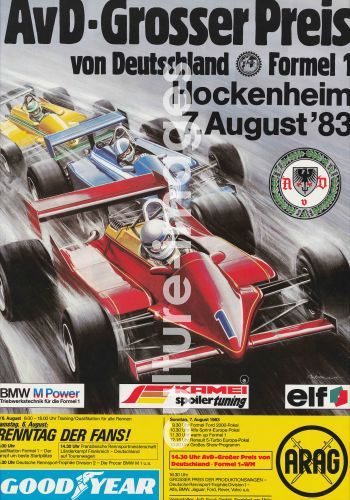 Unbekannter Künstler , Großer Preis von Deutschland 1983, Offsetdruck, Grafikdesign, 1983, Deutschland, Privatsammlung. Unbekannter Künstler , Großer Preis von Deutschland 1983, Offsetdruck, Grafikdesign, 1983, Deutschland, Privatsammlung.
