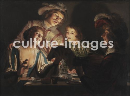 Gerrit van Honthorst, Honthorst, Gerrit, van (1592-1656), Musizierende Gesellschaft bei Kerzenschein, Öl auf Leinwand, Barock, 1623, Holland, Statens Museum for Kunst, Kopenhagen.