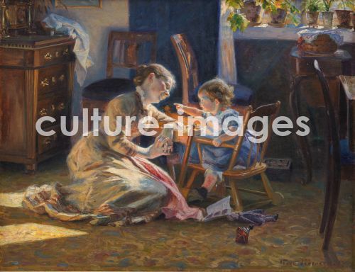 Viggo Pedersen, Pedersen, Viggo Christian Frederik Vilhelm (1854-1926), Sonnenschein im Wohnzimmer. Frau und Kind des Künstlers, Öl auf Leinwand, Realismus, 1888, Dänemark, Statens Museum for Kunst, Kopenhagen. Viggo Pedersen, Pedersen, Viggo Christian Frederik Vilhelm (1854-1926), Sonnenschein im Wohnzimmer. Frau und Kind des Künstlers, Öl auf Leinwand, Realismus, 1888, Dänemark, Statens Museum for Kunst, Kopenhagen.
