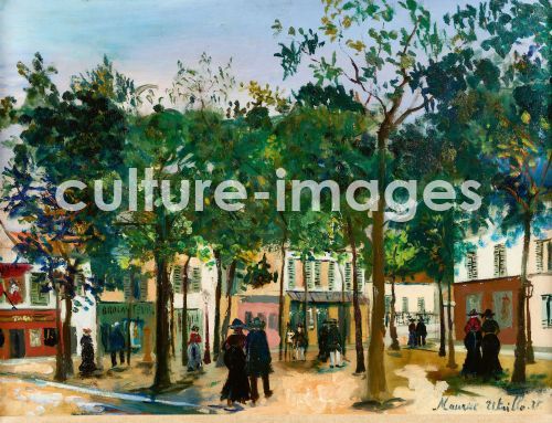 Maurice Utrillo, Utrillo, Maurice (1883-1955), La Place du Tertre à Montmartre, Öl auf Leinwand, Postimpressionismus, um 1920-1921, Frankreich, Privatsammlung.