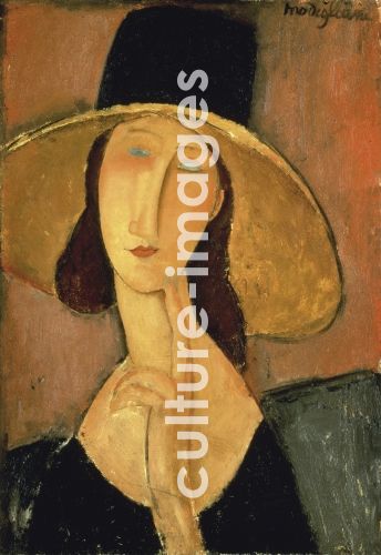 Amedeo Modigliani, Jeanne Hébuterne mit großem Hut Amedeo Modigliani, Jeanne Hébuterne mit großem Hut