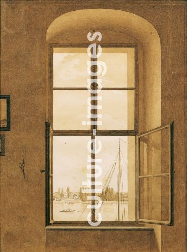 Caspar David Friedrich, Blick aus dem Fenster des Künstlers, rechtes Fenster Caspar David Friedrich, Blick aus dem Fenster des Künstlers, rechtes Fenster