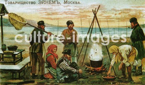 Russischer Meister, Wolgafischer bei der Mahlzeit (Karte einer Dampfgesellschaft), Russischer Meister