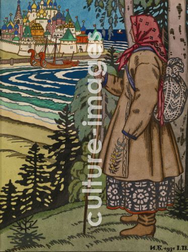 Iwan Jakowlewitsch Bilibin, Peasant Girl. Illustration to the book Contes de l