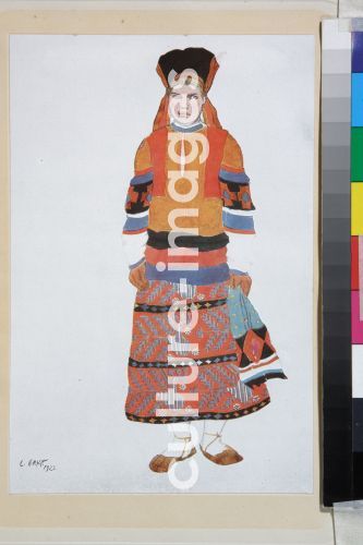 Léon Bakst, Peasant woman. Costume design for the Vaudeville Old Moscow at the Théâtre Femina in Paris