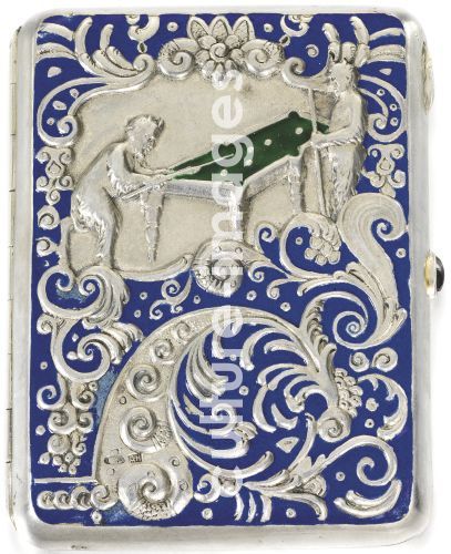 Cigarette case with two satyrs playing Russian billiard