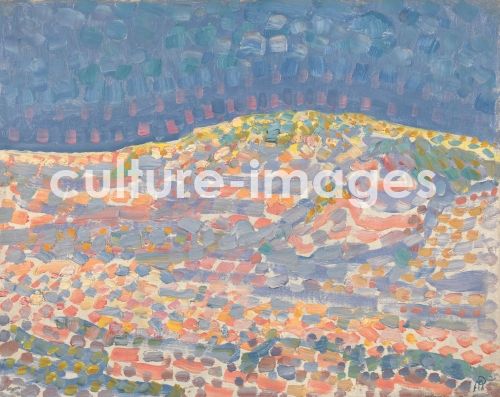 Piet Mondrian, Pointillistische Studie einer Düne mit einem Kamm rechts Piet Mondrian, Pointillistische Studie einer Düne mit einem Kamm rechts
