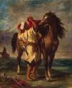 Eugène Delacroix, Marokkaner, sein Pferd sattelnd