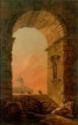Hubert Robert, Landschaft mit einem Bogen und dem Petersdom in Rom