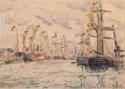 Paul Signac, Segelboot mit Flaggen am Pier von Saint-Malo