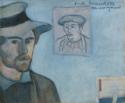 Émile Bernard, Selbstbildnis mit Porträt von Gauguin.