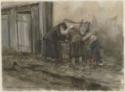 Wladimirow, Iwan Alexejewitsch, Zwei Frauen und Kind, die in den Mülltonnen nach Essbarem suchen (Aus der Aquarellserie Russische Revolution)
