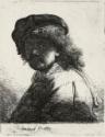 Rembrandt van Rhijn, Selbstbildnis mit Mütze und Schal und dem Gesicht im Schatten
