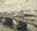 Camille Pissarro, Pont Boïeldieu in Rouen, Sonnenuntergang, nebliges Wetter
